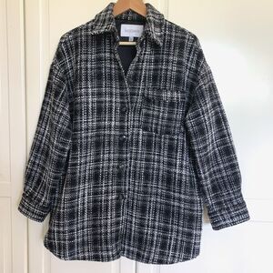 Lucy Paris Tweed Plaid Jacket Button Black Collared Lined Shacket Coat Womens S